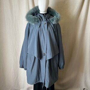 Fleet Street 3X Blue Gray Parka Coat Genuine Fox Fur Hood Plus Size